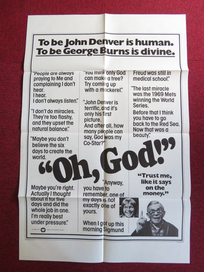 OH, GOD! - A FOLDED US ONE SHEET POSTER GEORGE BURNS JOHN DENVER 1977