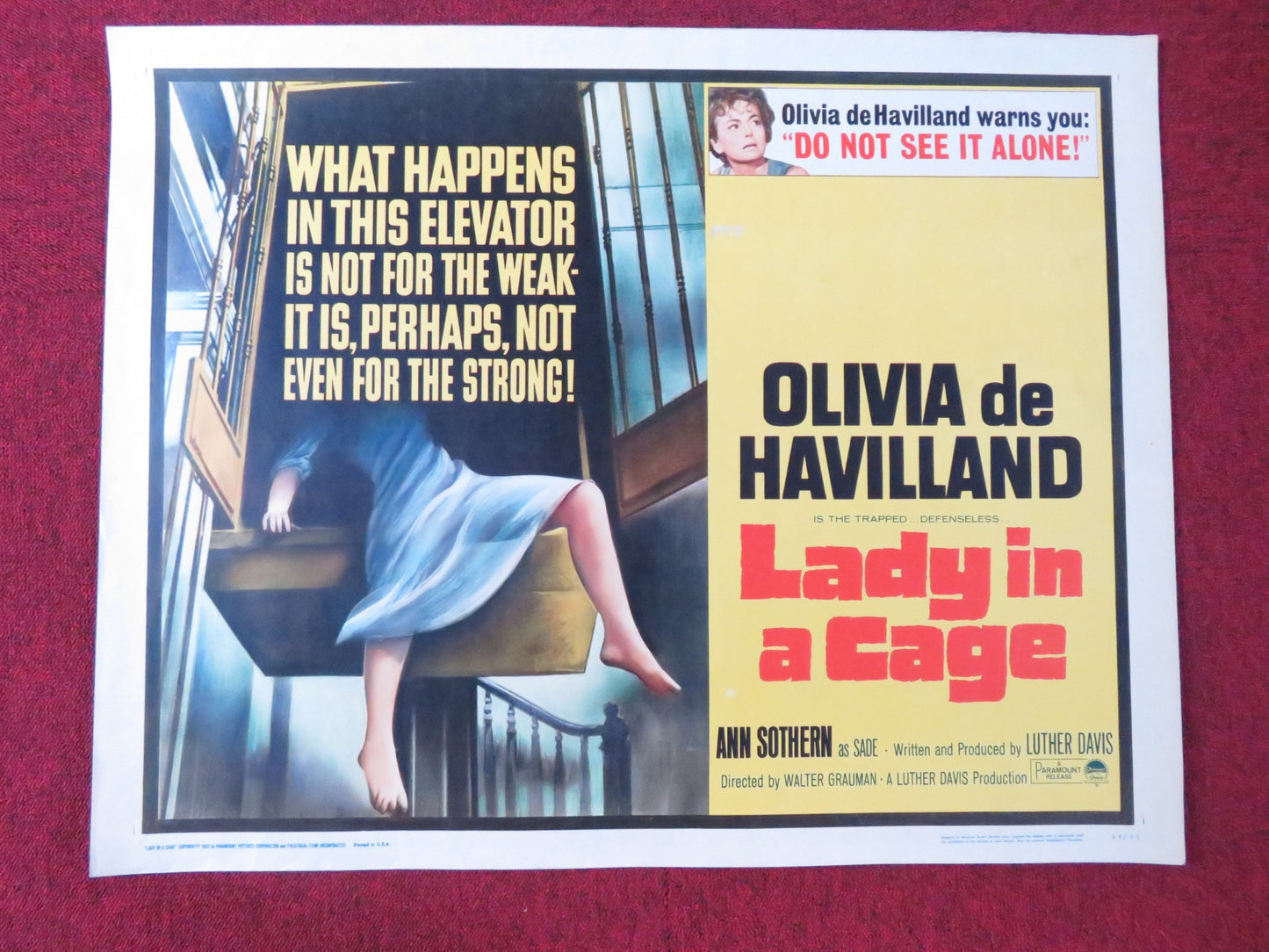 LADY IN A CAGE HALF SHEET (22"x 28") POSTER OLIVIA DE HAVILLAND JAMES CAAN 1964