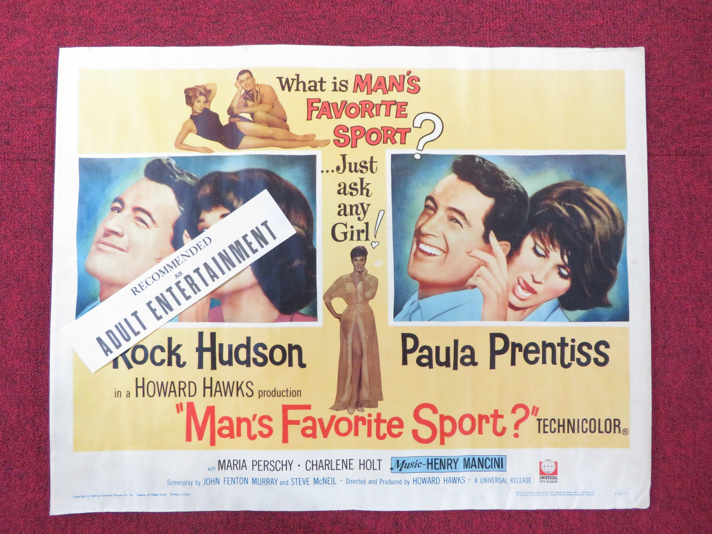 MAN'S FAVORITE SPORT HALF SHEET (22"x 28") POSTER ROCK HUDSON PRENTISS 1964