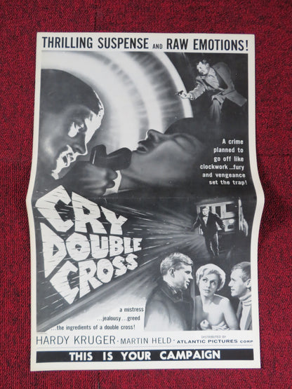 CRY DOUBLE CROSS UNCUT ATLANTIC FOLDED PRESS BOOK HARDY KRUGER MARTIN HELD 1960