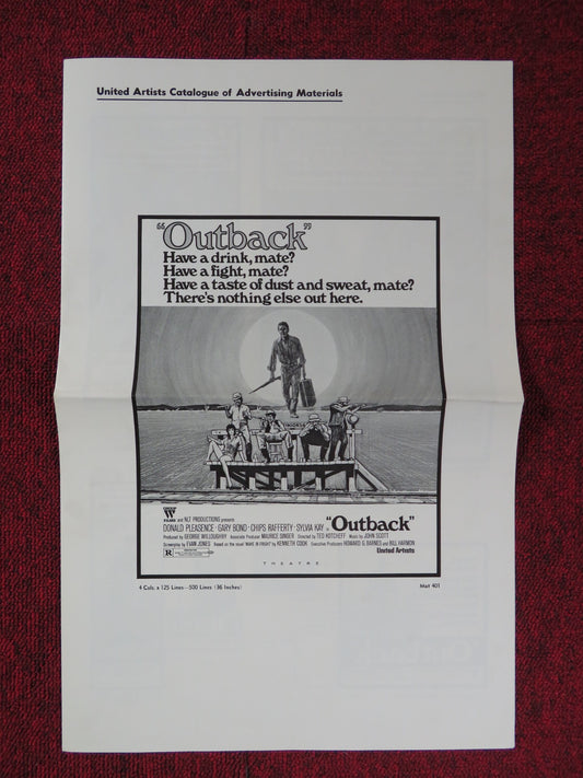 OUTBACK UNCUT UNITED ARTISTS FOLDED PRESS BOOK DONALD PLEASENCE GARY BOND 1971