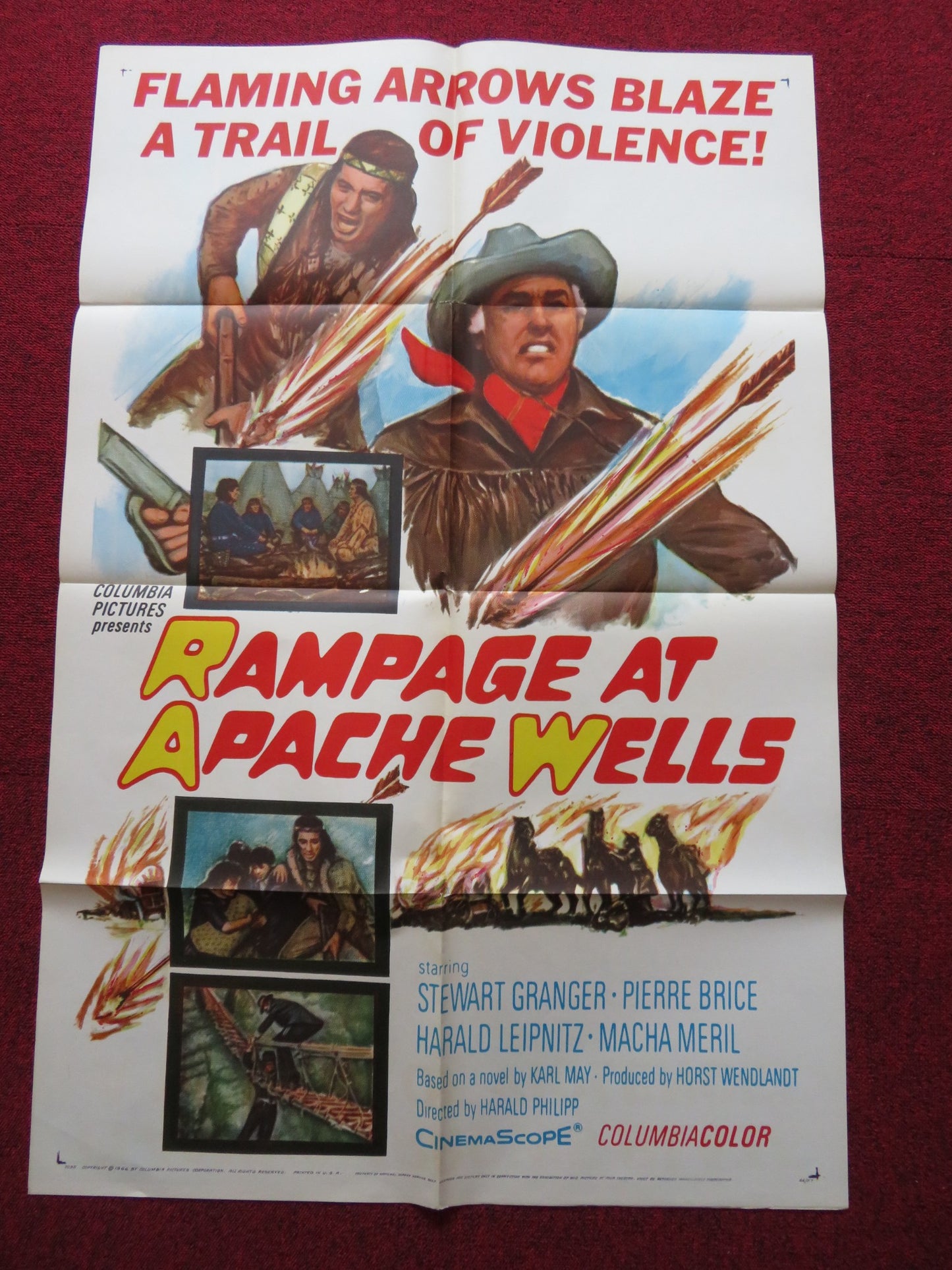 RAMPAGE AT APACHE WELLS FOLDED US ONE SHEET POSTER STEWART GRANGER P. BRICE 1966