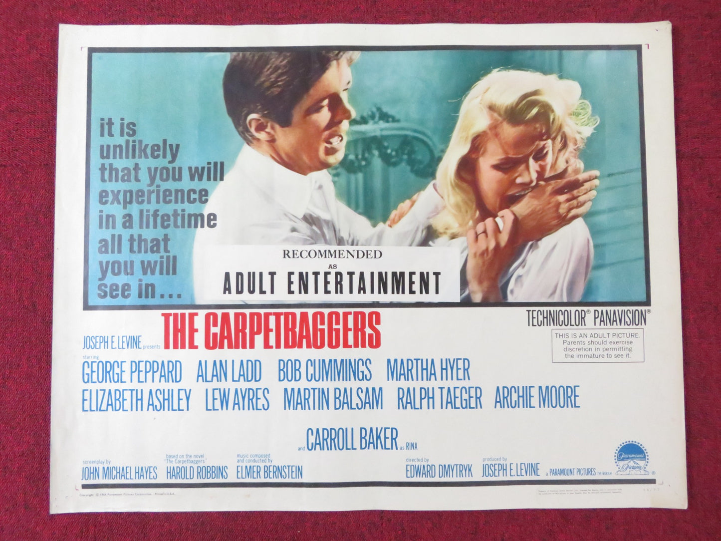 THE CARPETBAGGERS HALF SHEET (22"x 28") POSTER GEORGE PEPPARD ALAN LADD 1964