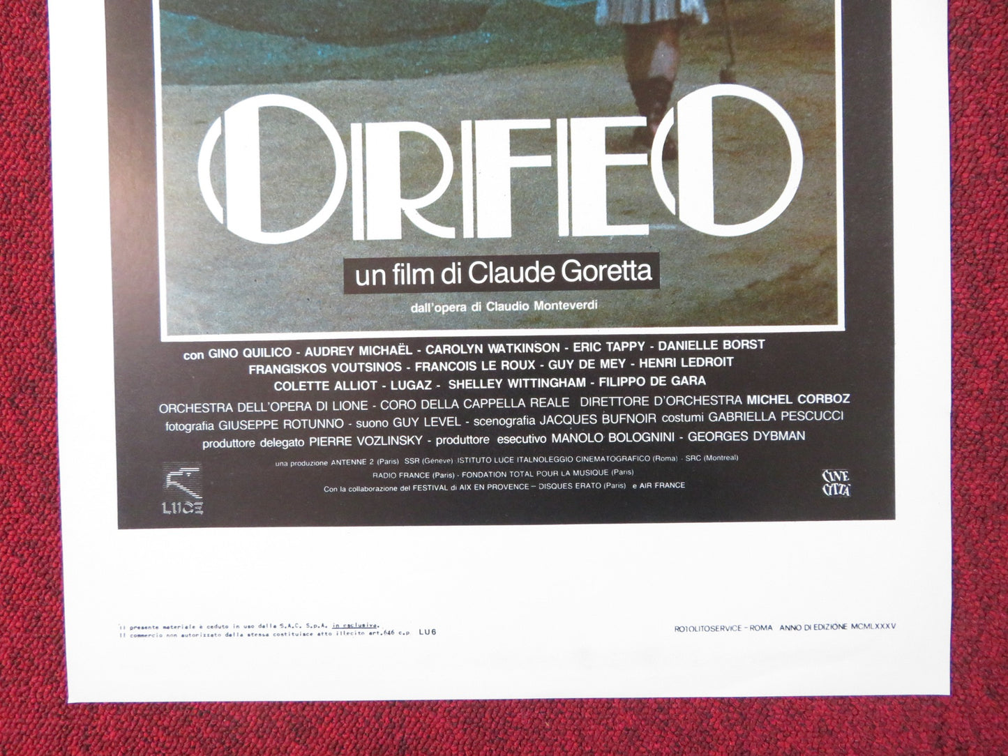 ORFEO ITALIAN LOCANDINA POSTER GINO QUILICO AUDREY MICHAEL 1985