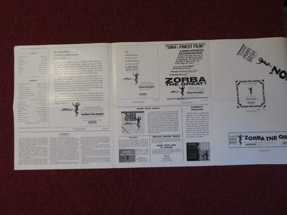 ZORBA THE GREEK UNCUT INTERNATIONAL CLASSICS FOLDED PRESS BOOK A. QUINN 1965