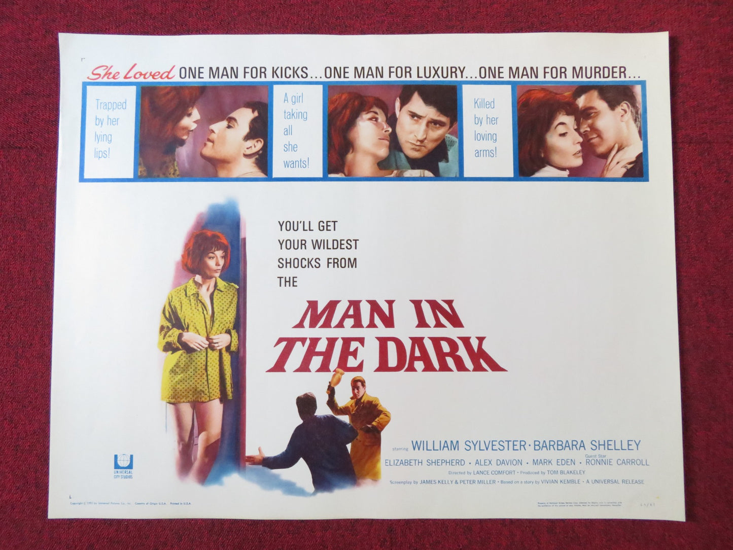 MAN IN THE DARK US HALF SHEET (22"x 28") POSTER WILLIAM SYLVESTER 1965