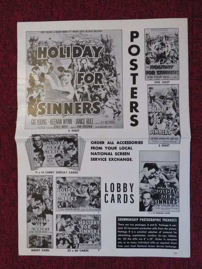 HOLIDAY FOR SINNERS UNCUT MGM FOLDED PRESS BOOK GIG YOUNG KEENAN WYNN 1952