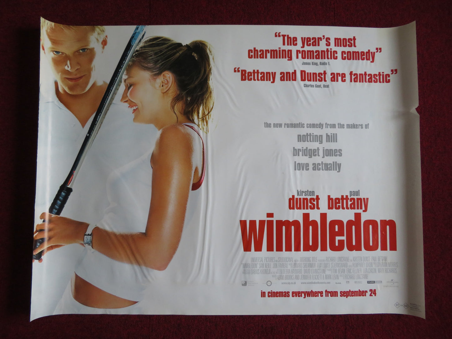 WIMBLEDON UK QUAD (30"x 40") ROLLED POSTER KIRSTEN DUNST PAUL BETTANY 2004