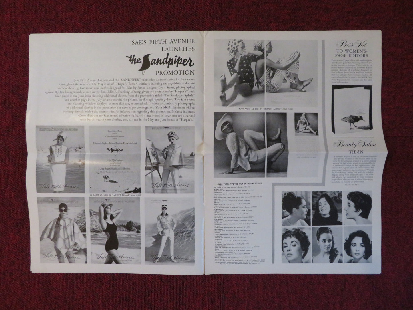 THE SANDPIPER UNCUT MGM FOLDED PRESS BOOK ELIZABETH TAYLOR RICHARD BURTON 1965