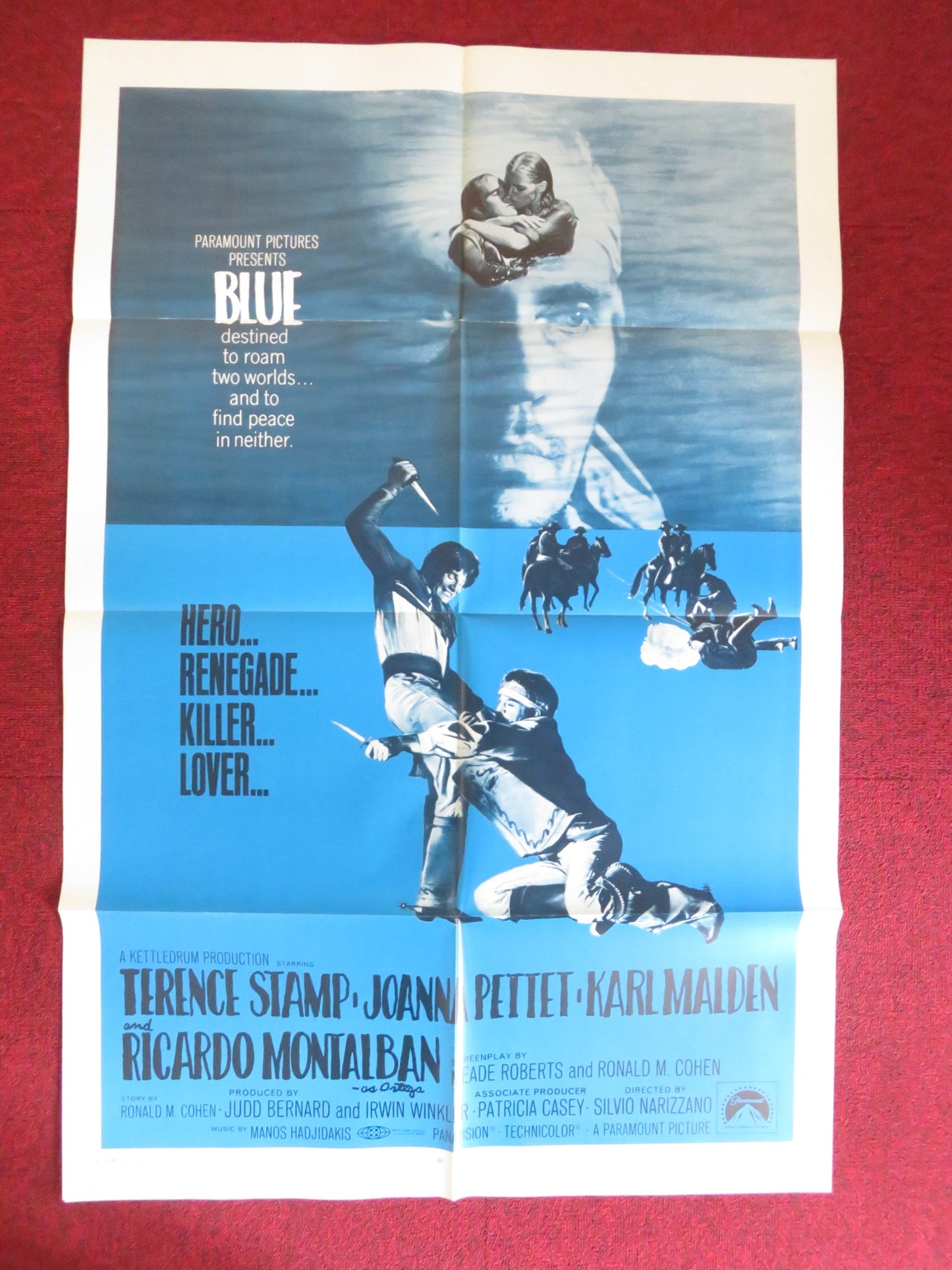 BLUE - STYLE B FOLDED US ONE SHEET POSTER TERENCE STAMP JOANNA PETTET 1968