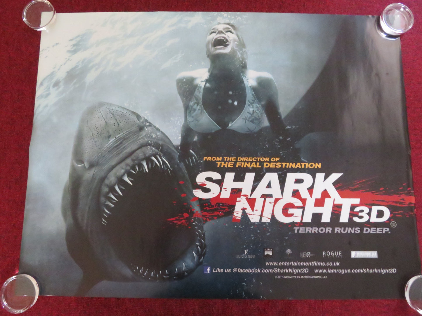 SHARK NIGHT UK QUAD ROLLED POSTER SARA PAXTON DUSTIN MILLIGAN 2011