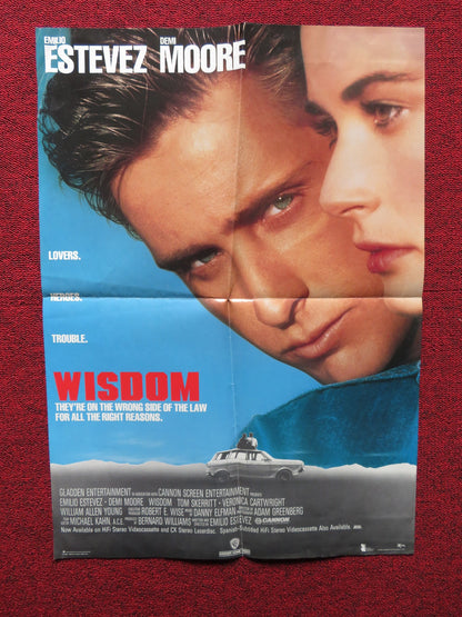 WISDOM FOLDED US VHS ONE SHEET POSTER EMILIO ESTEVEZ DEMI MOORE 1986