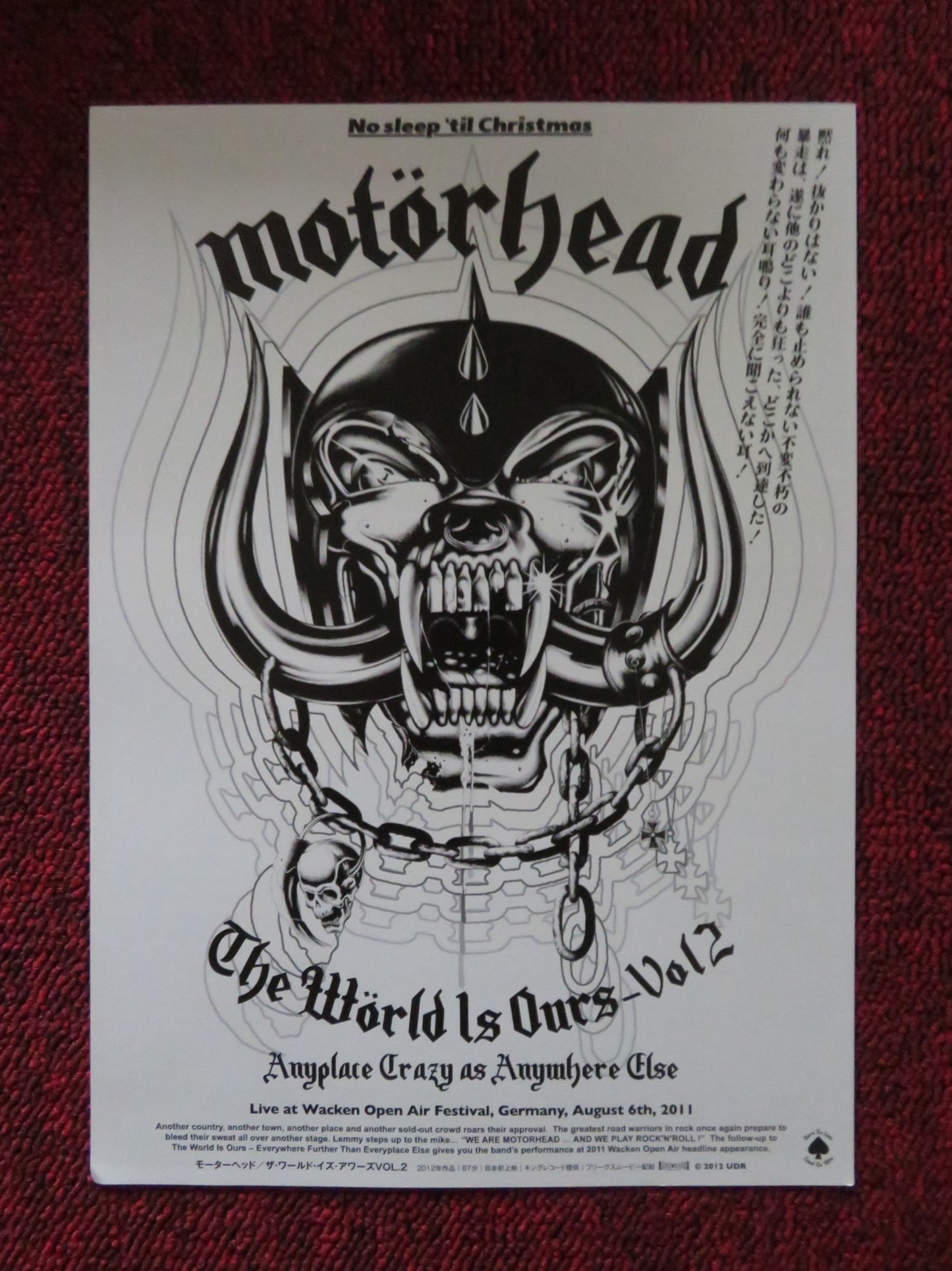 MOTORHEAD: THE WORLD IS OURS VOL.2 JAPANESE CHIRASHI (B5) POSTER LEMMY 2012