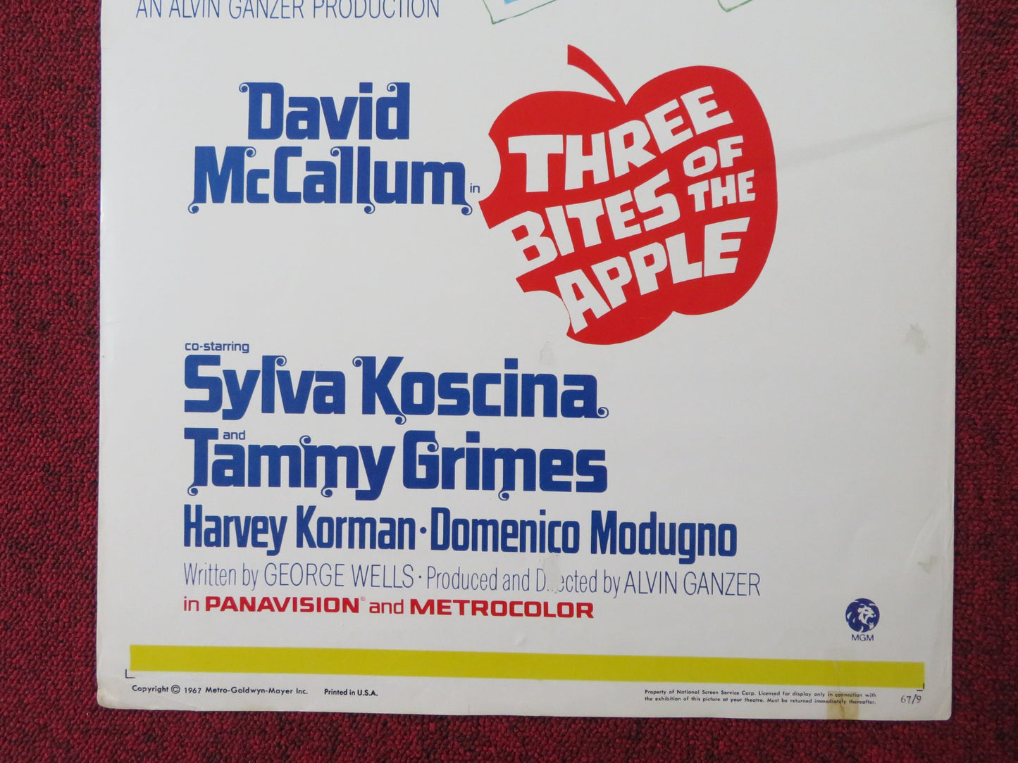 THREE BITES OF THE APPLE US INSERT (14"x 36") POSTER DAVID MCCALLUM 1967