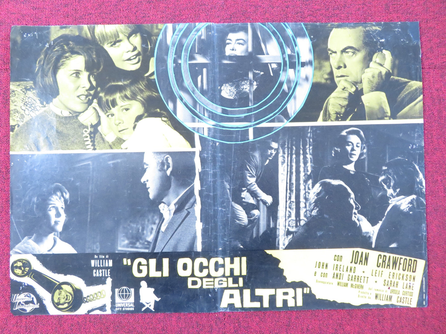 I SAW WHAT YOU DID - I ITALIAN FOTOBUSTA POSTER JOAN CRAWFORD JOHN IRELAND 1965