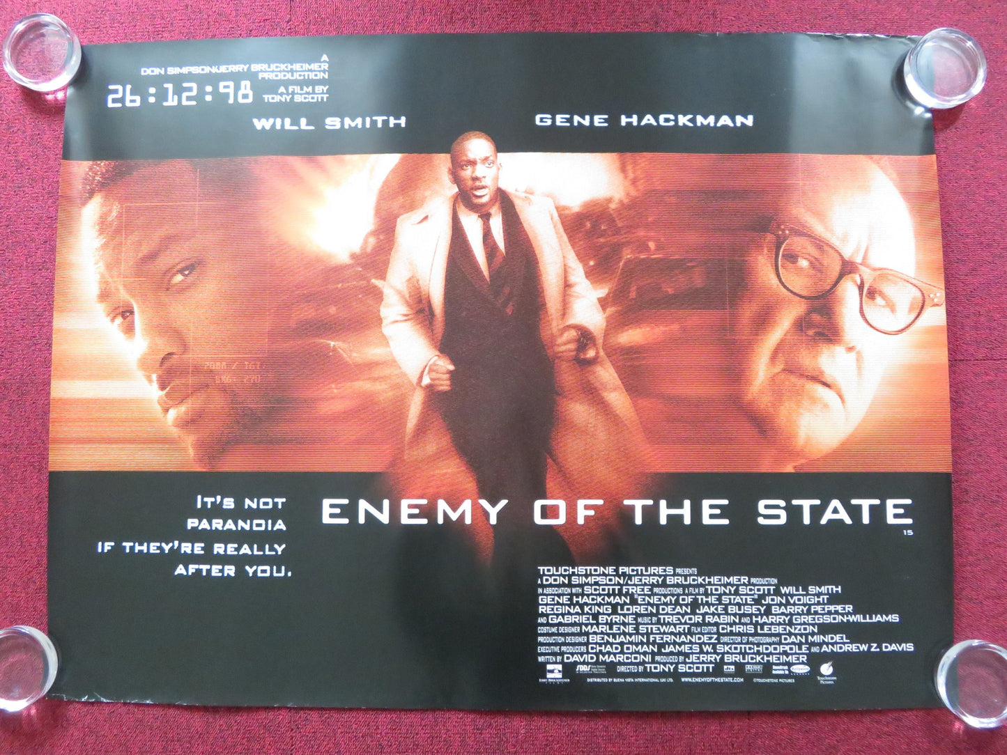 ENEMY OF THE STATE UK QUAD (30"x 40") ROLLED POSTER WILL SMITH GENE HACKMAN 1998