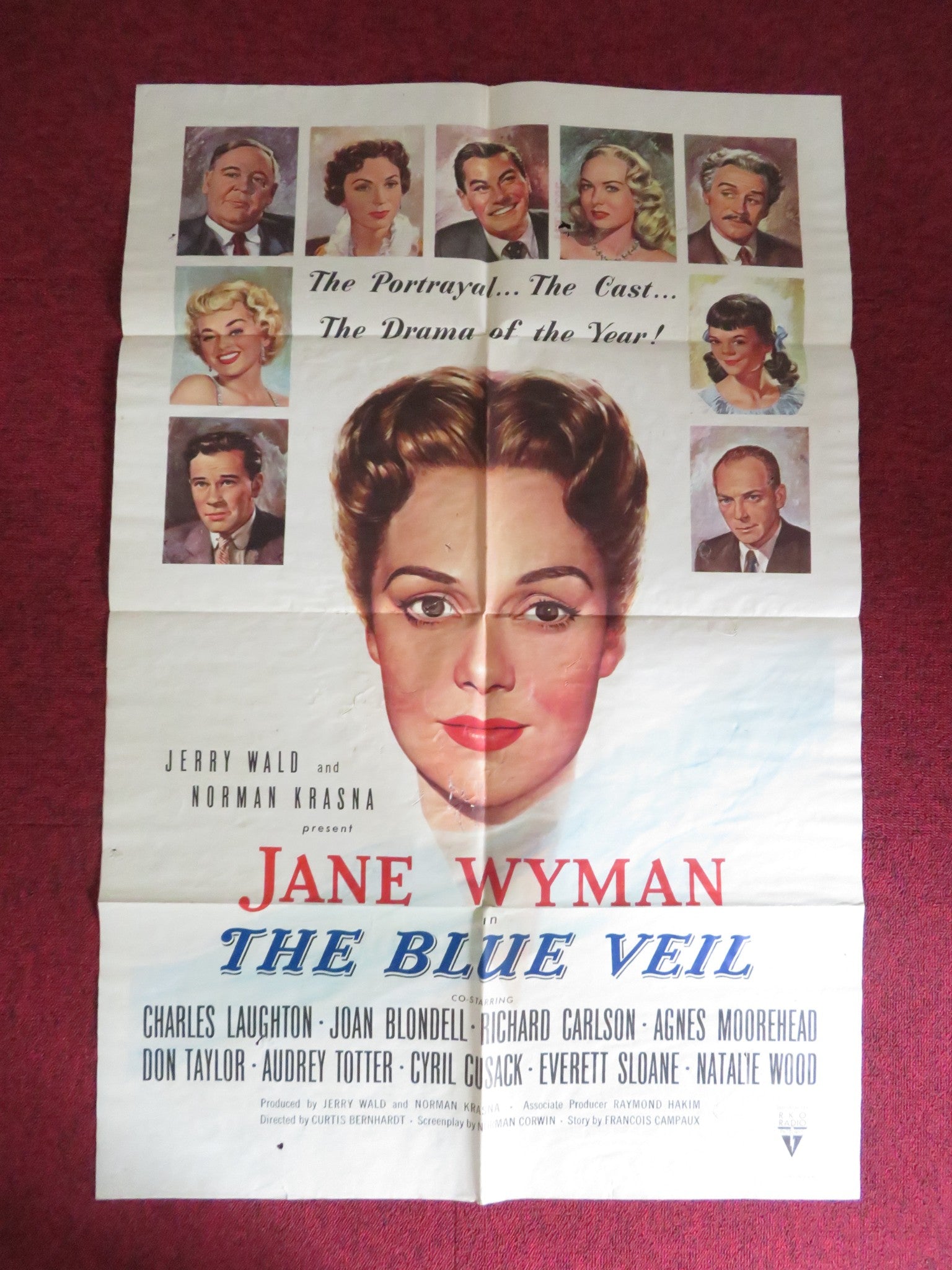 THE BLUE VEIL FOLDED US ONE SHEET POSTER JANE WYMAN CHARLES LAUGHTON 1 ...