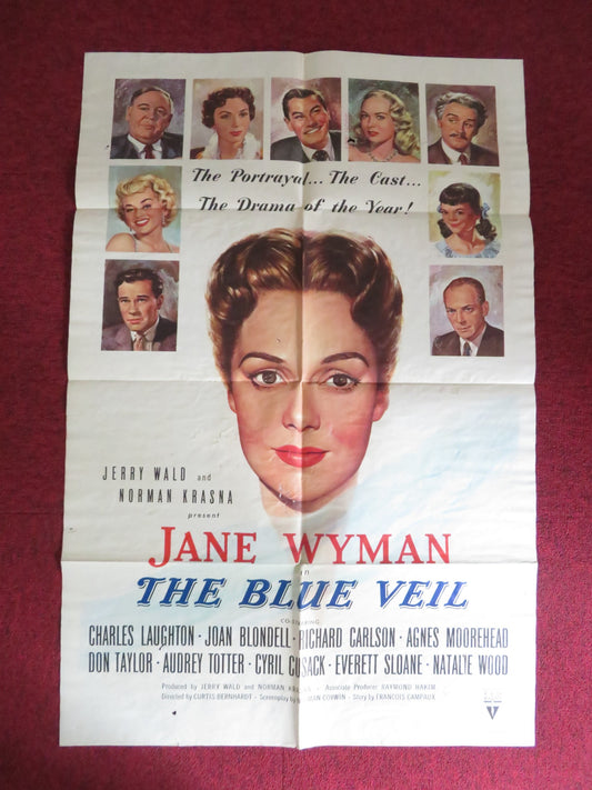 THE BLUE VEIL FOLDED US ONE SHEET POSTER JANE WYMAN CHARLES LAUGHTON 1951