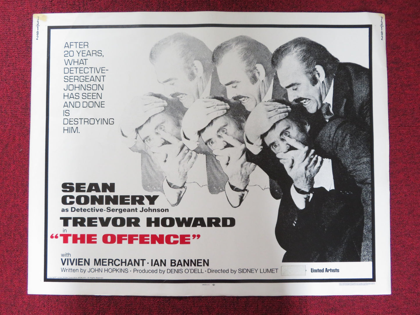 THE OFFENCE US HALF SHEET (22"x 28") POSTER SEAN CONNERY TREVOR HOWARD 1973