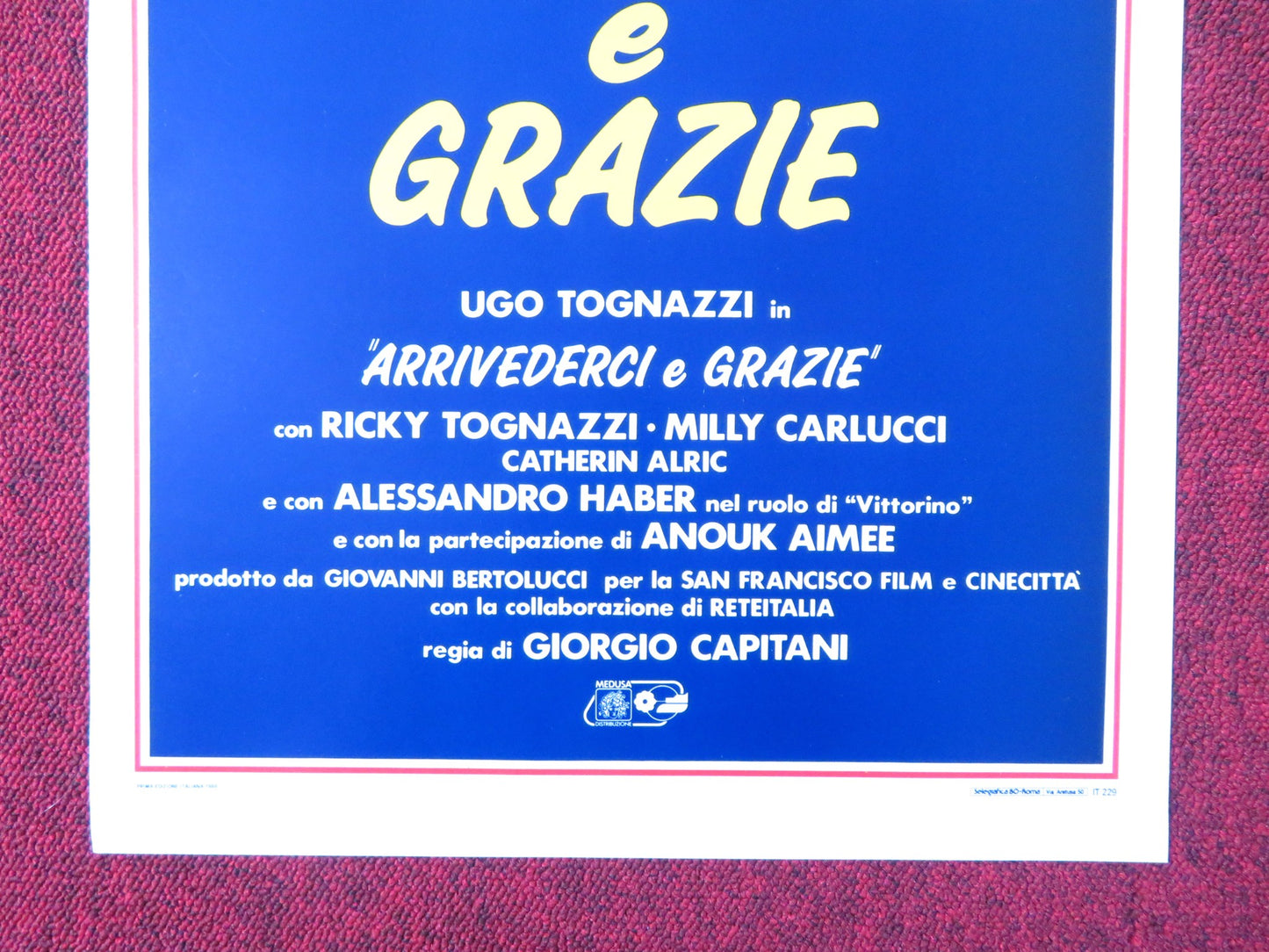 ARRIVEDERCI E GRAZIE ITALIAN LOCANDINA POSTER UGO TOGNAZZI RICKY TOGNAZZI 1988