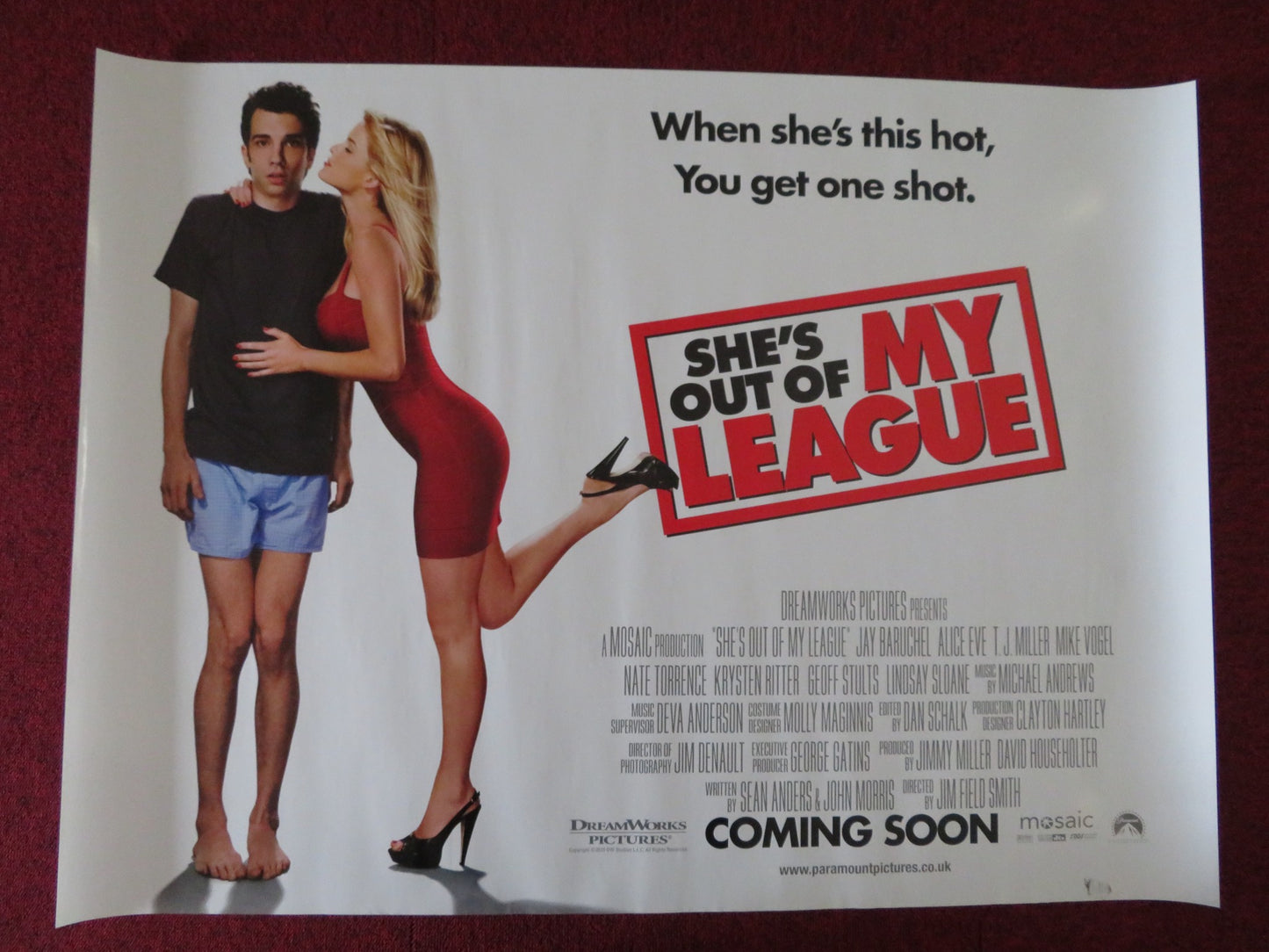 SHE'S OUT OF MY LEAGUE UK QUAD (30"x 40") ROLLED POSTER JAY BARUCHEL 2010