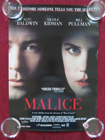 MALICE  VHS VIDEO POSTER ALEC BALDWIN NICOLE KIDMAN BILL PULLMAN 1993