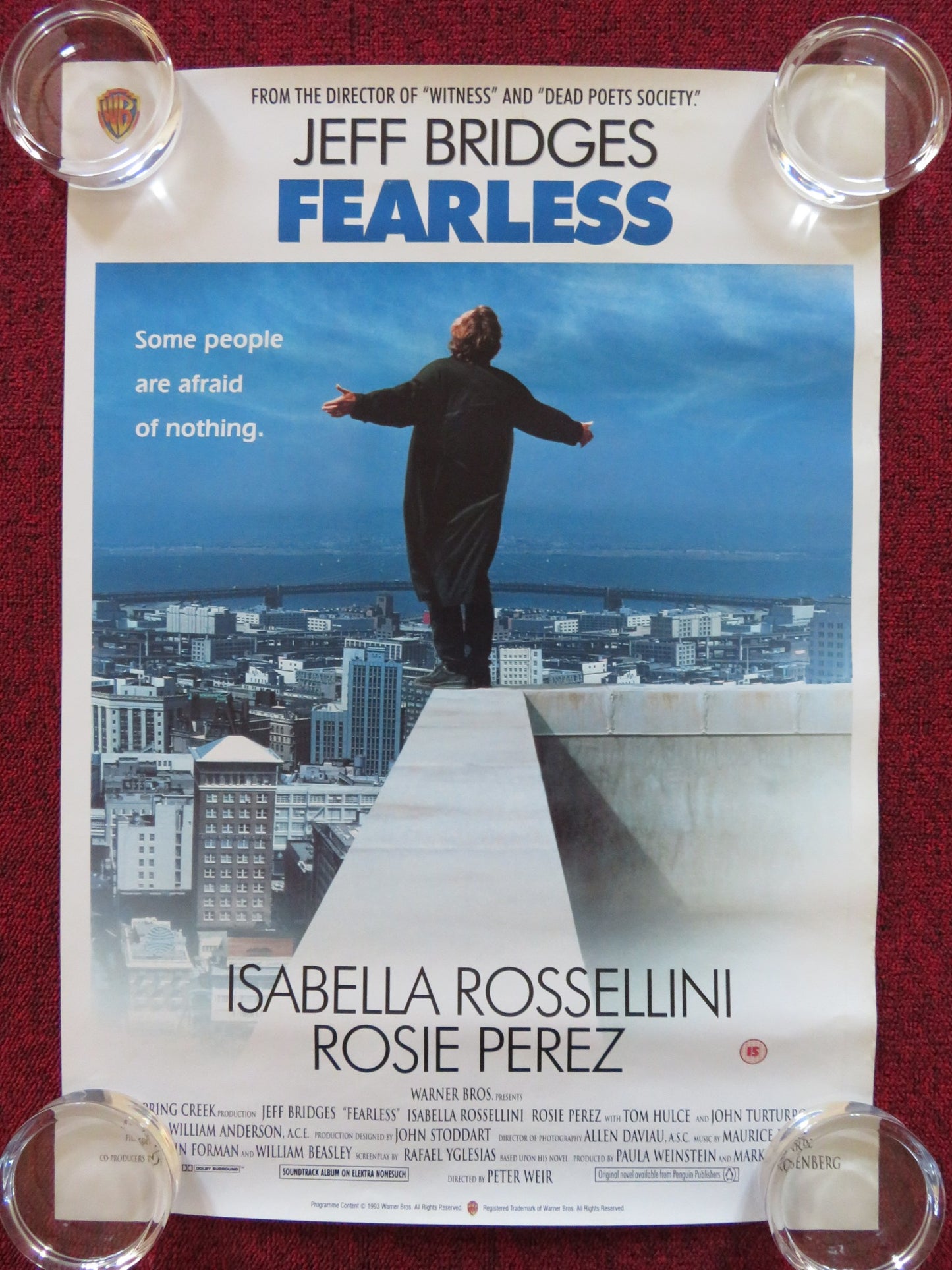 FEARLESS VHS VIDEO POSTER JEFF BRIDGES ISABELLA ROSSELLINI 1993