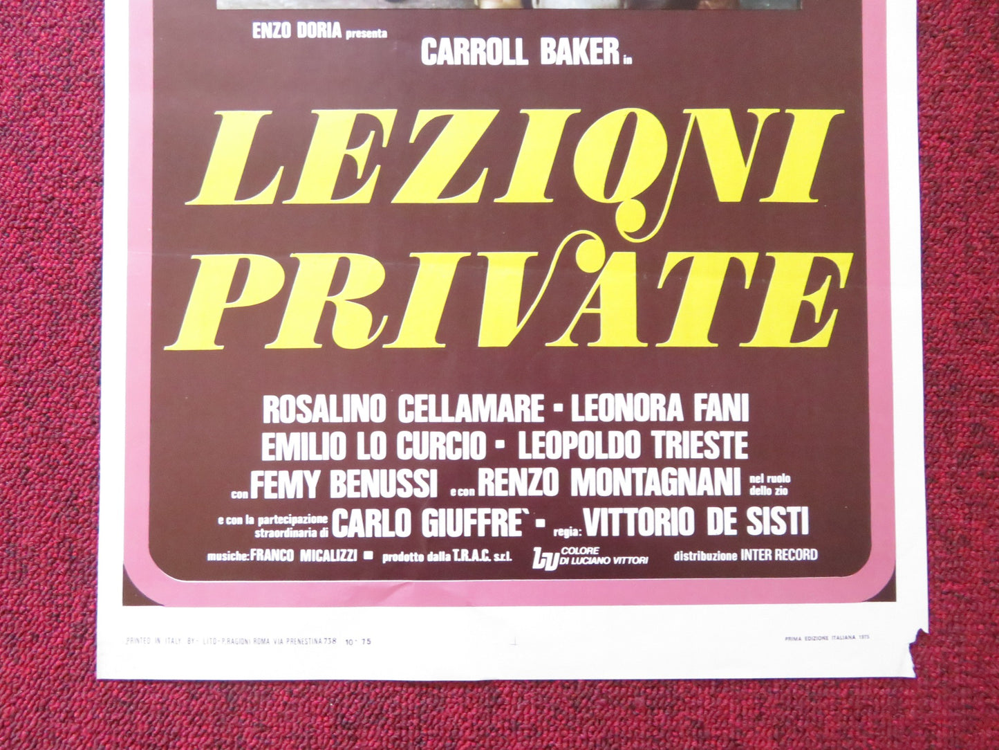 LEZIONI PRIVATE ITALIAN LOCANDINA POSTER CARROLL BAKER ROSALINO CELLAMARE 1975