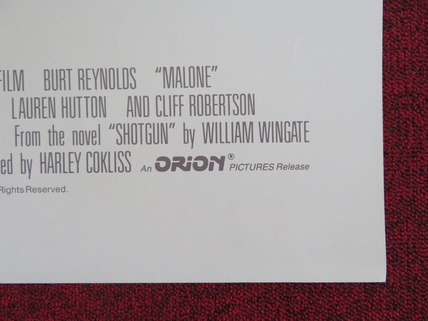 MALONE FOLDED US ONE SHEET POSTER BURT REYNOLDS CLIFF ROBERTSON 1987