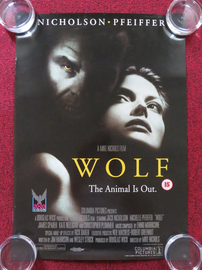 WOLF - 2 SIDED VHS VIDEO POSTER JACK NICHOLSON PFEIFFER 1994