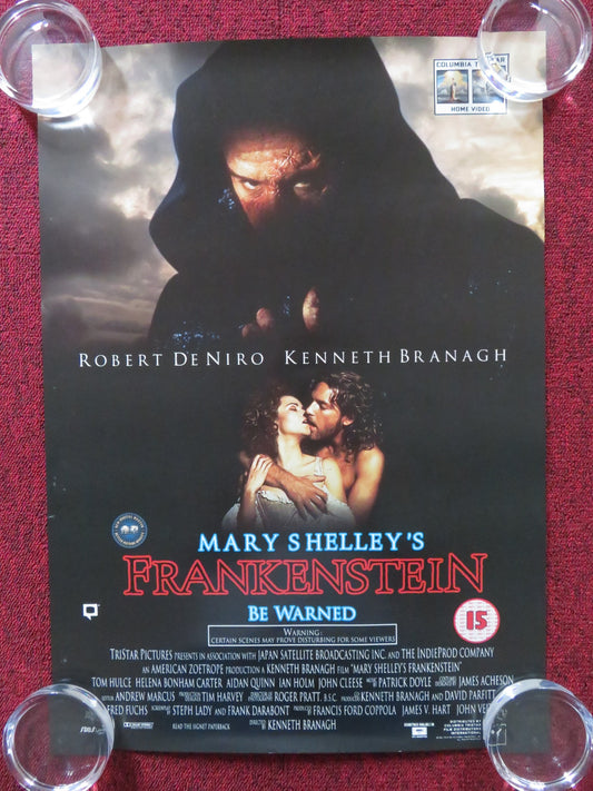 MARY SHELLEY'S FRANKENSTEIN- 2 SIDED VHS VIDEO POSTER ROBERT DE NIRO 1994