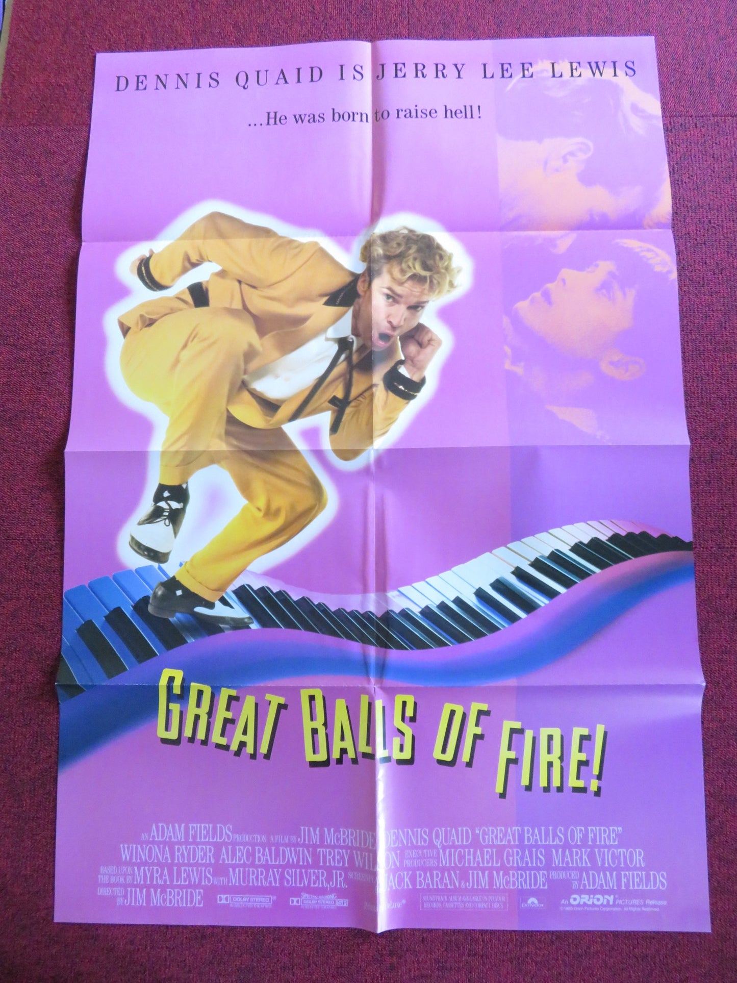 GREAT BALLS OF FIRE! FOLDED US ONE SHEET POSTER DENNIS QUAID WINONA RYDER 1989