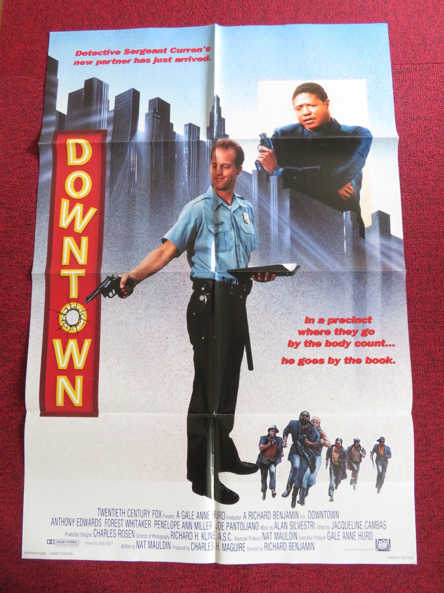 DOWNTOWN FOLDED US ONE SHEET POSTER ANTHONY EDWARDS FOREST WHITAKER 1990