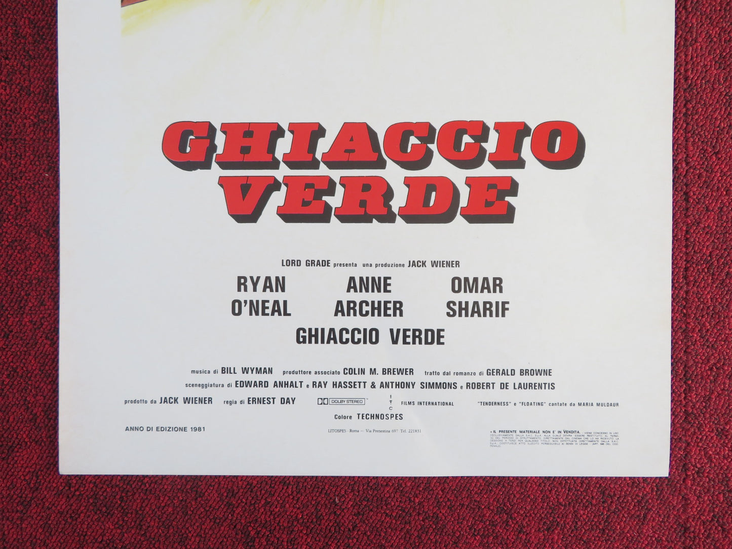 GREEN ICE ITALIAN LOCANDINA POSTER RYAN O'NEAL ANNE ARCHER 1981