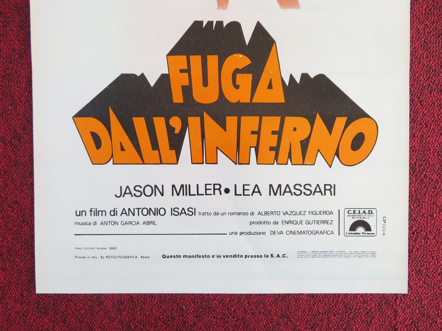 FUGA DALL'INFERNO ITALIAN LOCANDINA POSTER JASON MILLER LEA MASSARI 1980