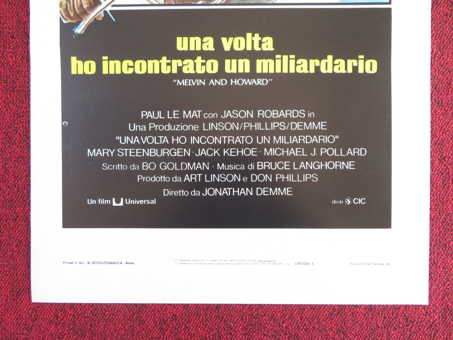 MELVIN AND HOWARD ITALIAN LOCANDINA POSTER JASON ROBARDS PAUL LE MAT 1981