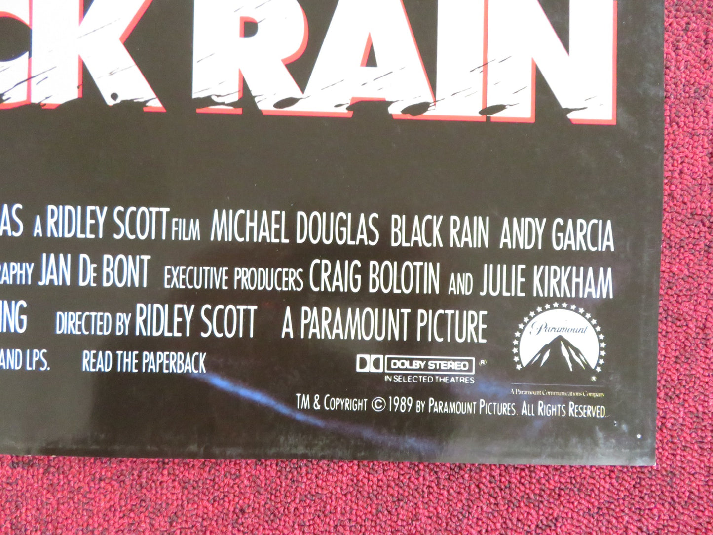 BLACK RAIN FOLDED US ONE SHEET POSTER MICHAEL DOUGLAS ANDY GARCIA 1989