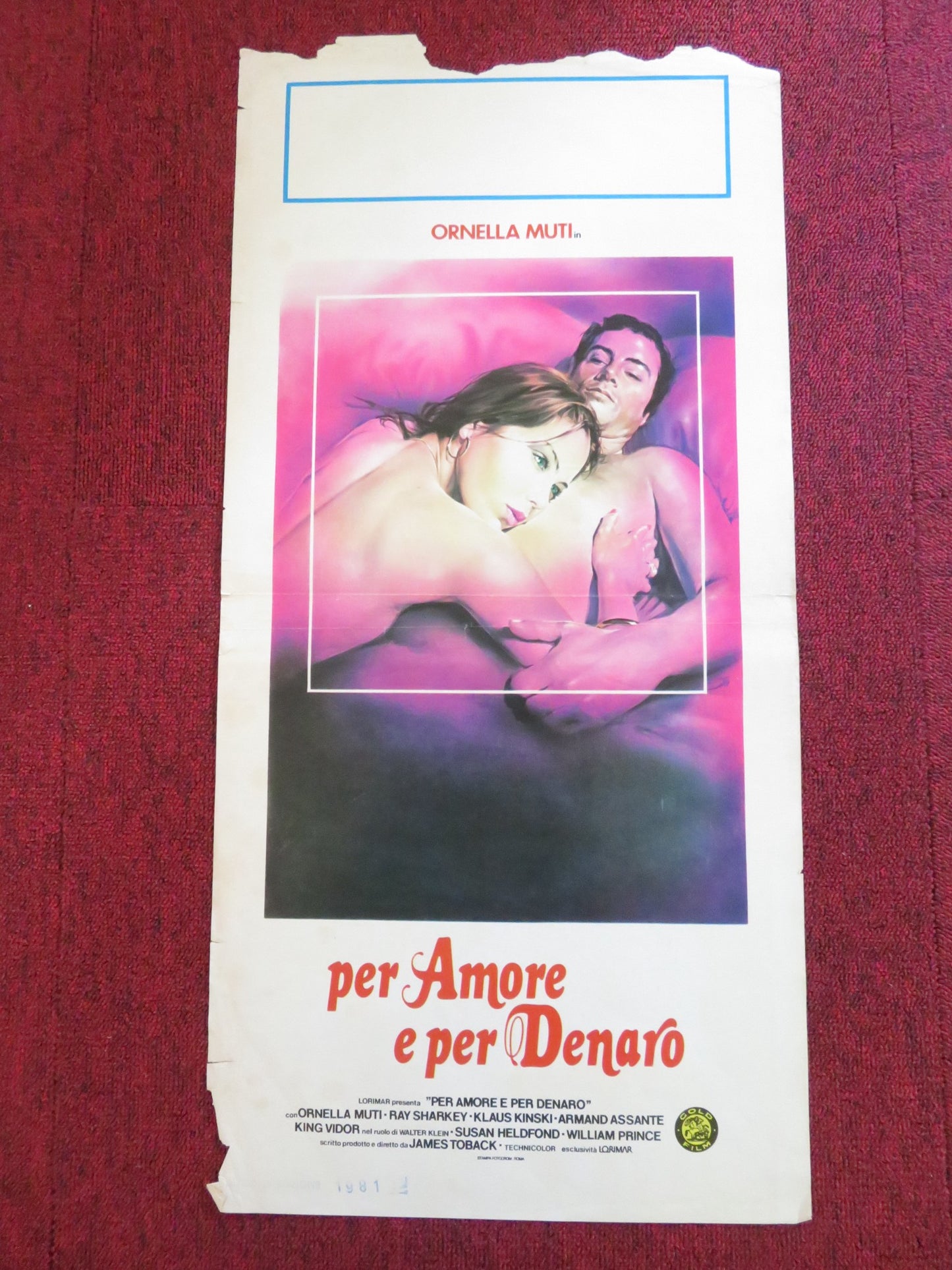 PER AMORE E PER DENARO ITALIAN LOCANDINA POSTER RAY SHARKEY ORNELLA MUTI 1981