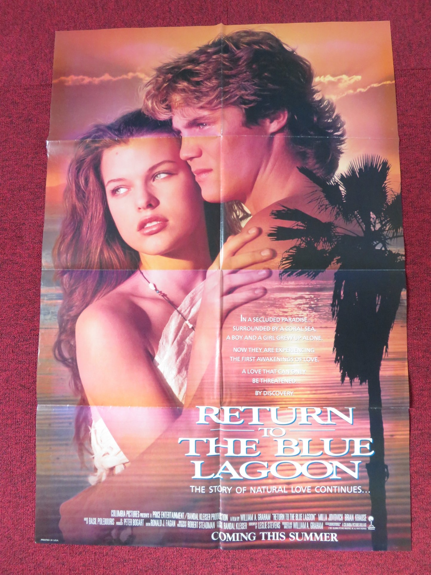 RETURN TO THE BLUE LAGOON FOLDED US ONE SHEET POSTER MILLA JOVOVICH KRAUSE 1991