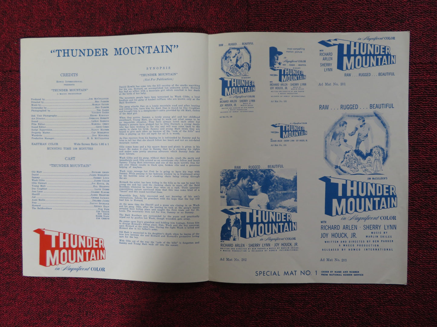 THUNDER MOUNTAIN / THE SHEPHERD OF THE HILLS - PRESSBOOK UNCUT HOWCO INT. 1964