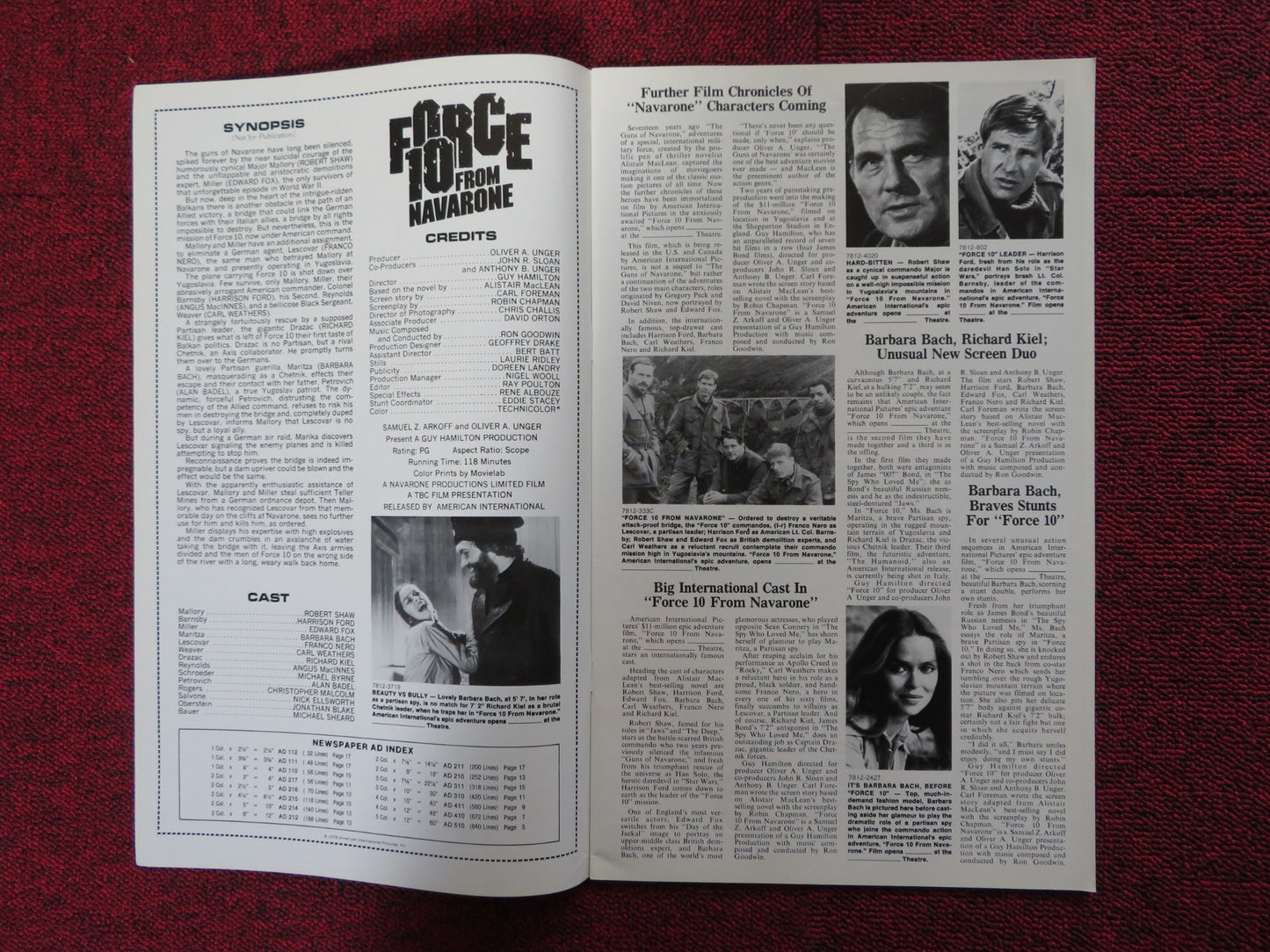 FORCE TEN FROM NAVARONE -PRESSBOOK UNCUT AMERICAN INTERNATIONAL ROBERT SHAW 1978