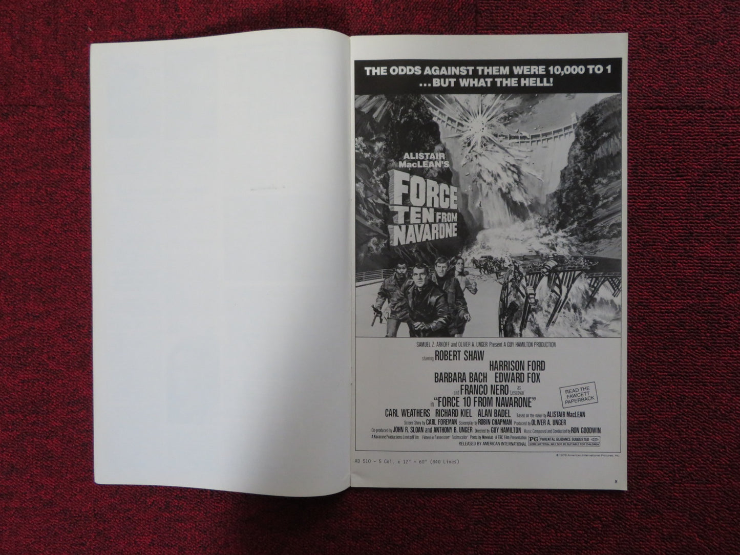 FORCE TEN FROM NAVARONE -PRESSBOOK UNCUT AMERICAN INTERNATIONAL ROBERT SHAW 1978