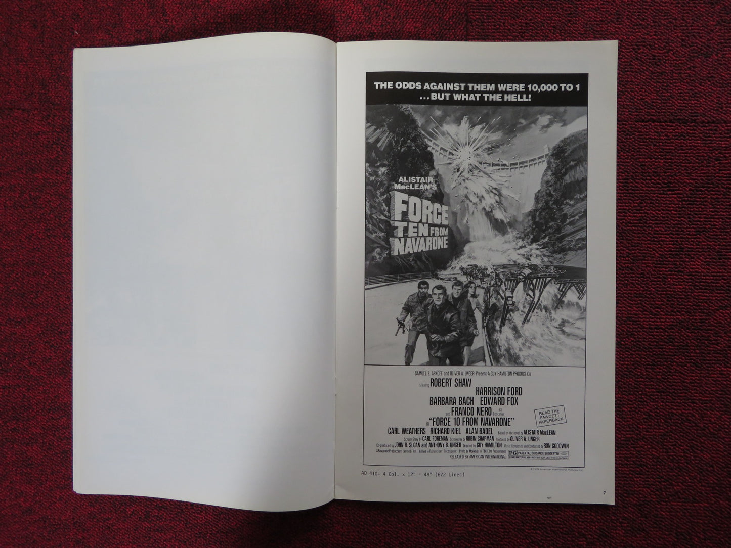 FORCE TEN FROM NAVARONE -PRESSBOOK UNCUT AMERICAN INTERNATIONAL ROBERT SHAW 1978