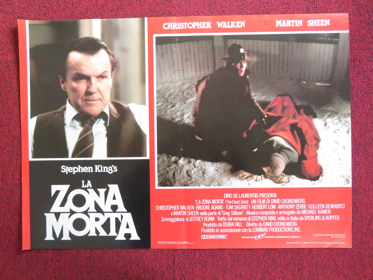 THE DEAD ZONE - H ITALIAN FOTOBUSTA POSTER KING CRONENBERG WALKEN SHEEN 1983