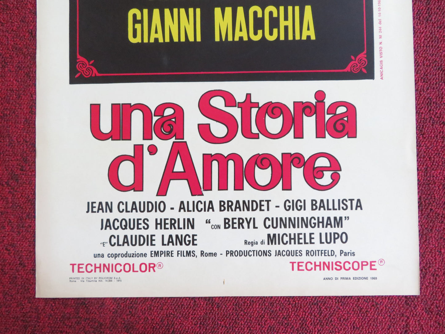 UNA STORIA D'AMORE ITALIAN LOCANDINA POSTER ANNA MOFFO GIANNI MACCHIA 1969