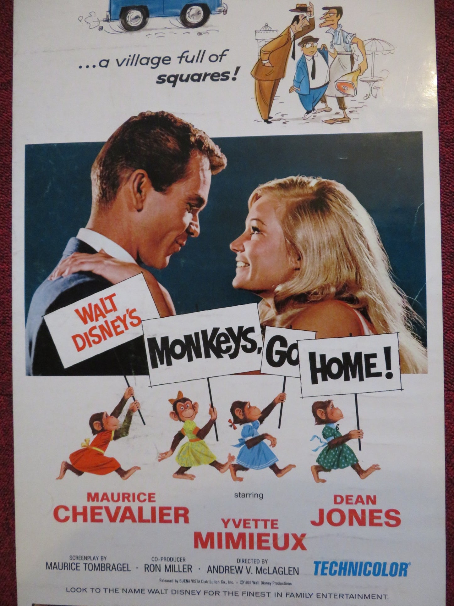 MONKEYS, GO HOME! US INSERT (14"x 36") POSTER  DISNEY DEAN JONES CHEVALIER 1967