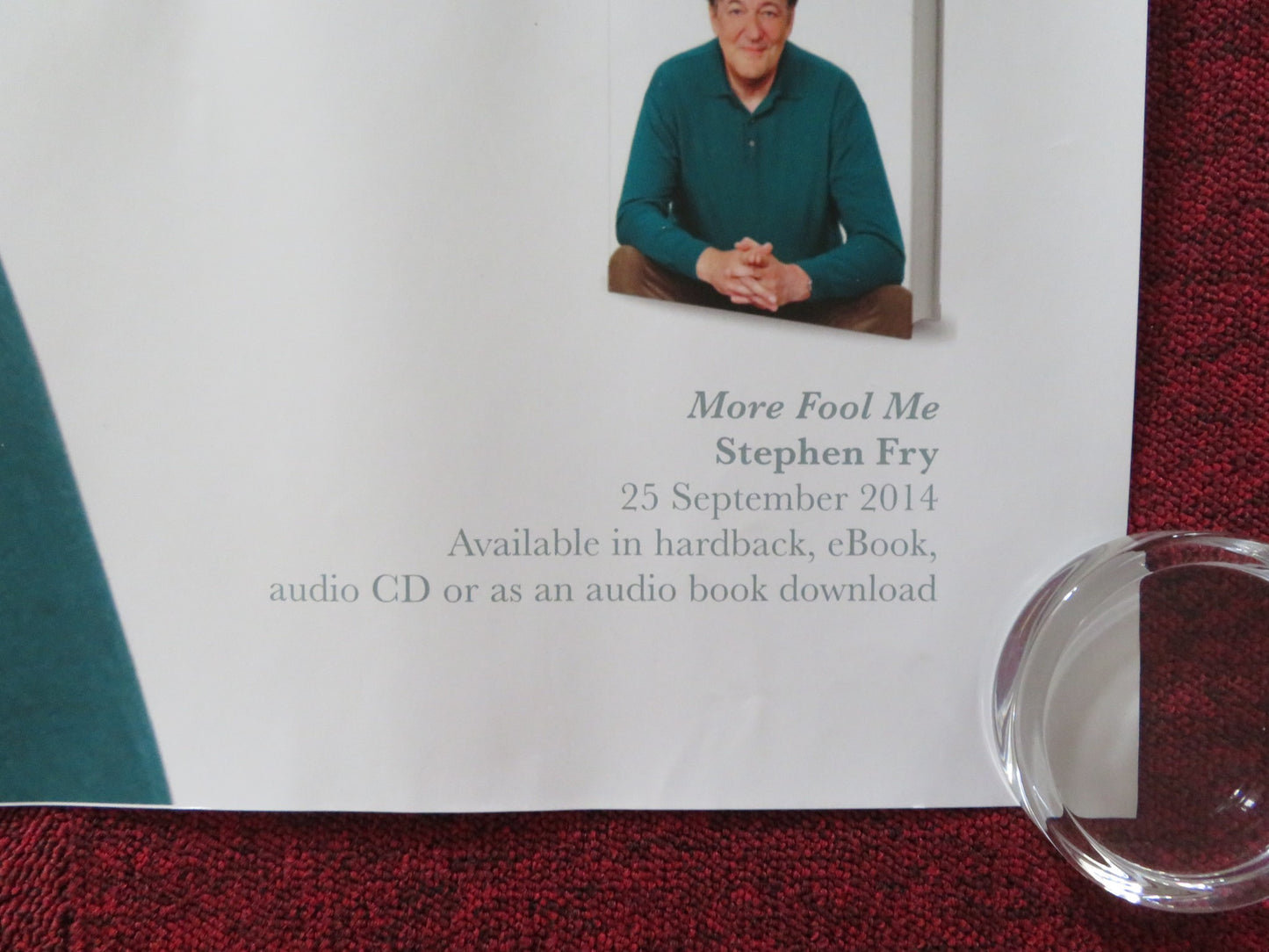 STEPHEN FRY LIVE ! MORE FOOL ME UK QUAD ROLLED POSTER STEPHEN FRY 2014