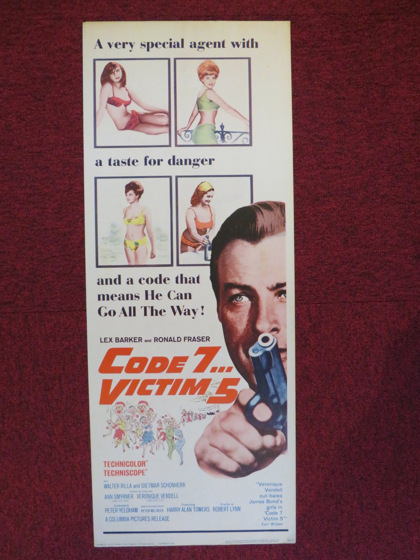 CODE 7, VICTIM 5 US INSERT (14"x 36") POSTER LEX BARKER RONALD FRASER 1964