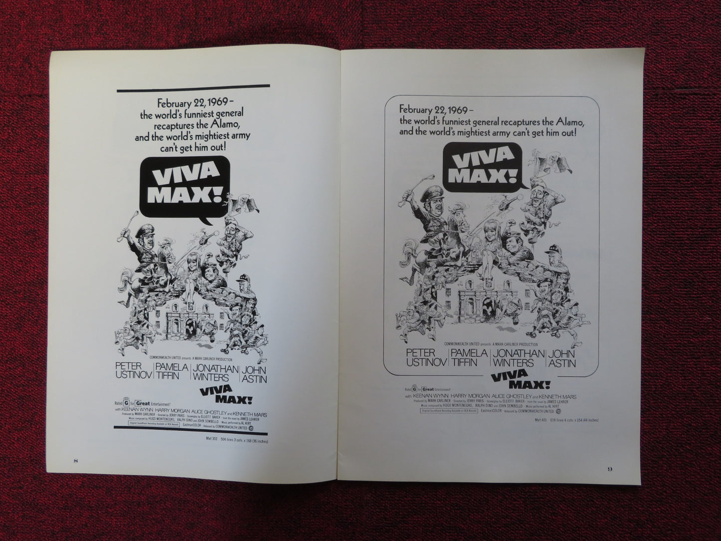 VIVA MAX - PRESSBOOK UNCUT COMMOMWEALTH UNITED PETER USTINOV PAMELA TIFFIN 1969