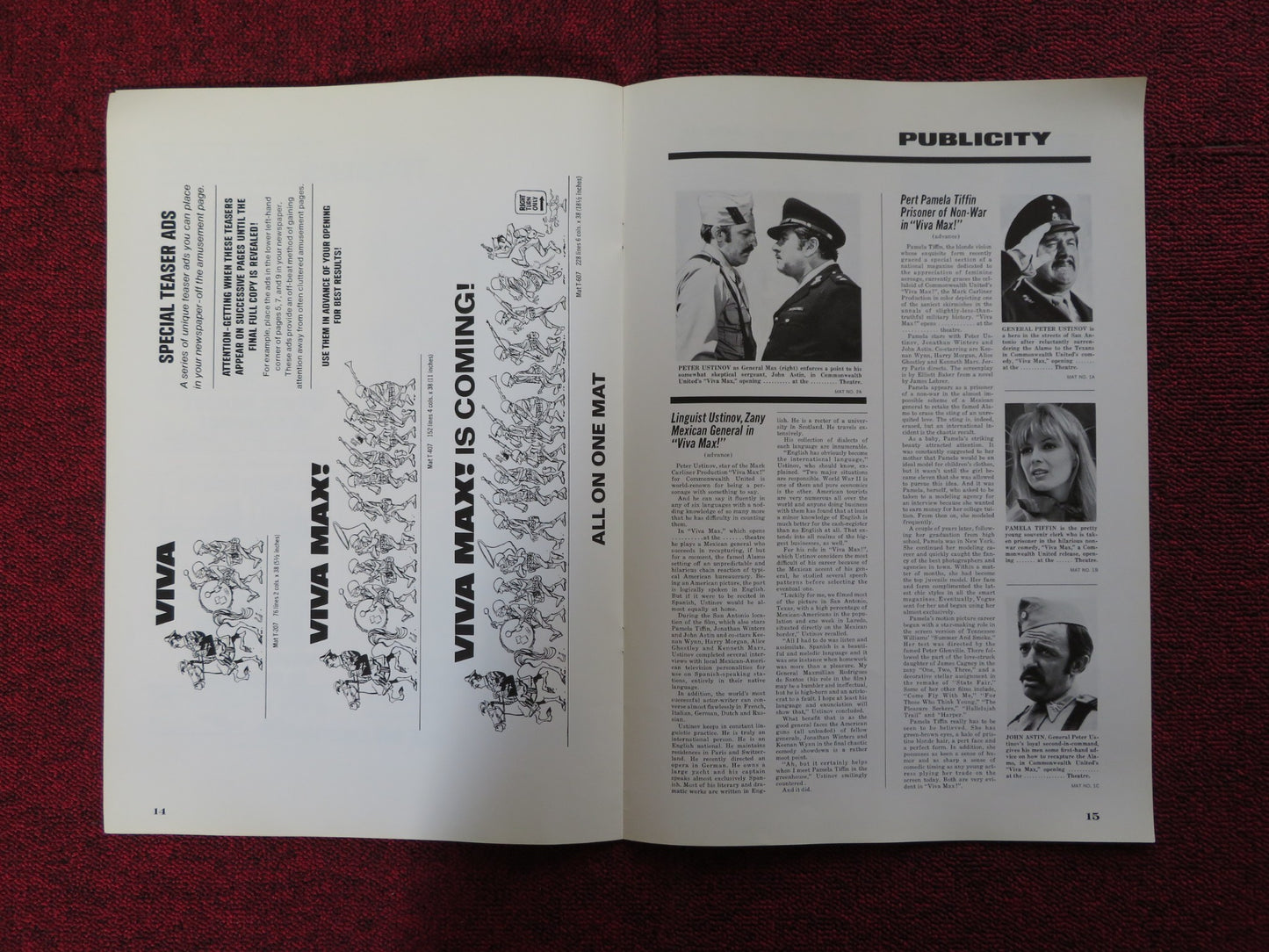 VIVA MAX - PRESSBOOK UNCUT COMMOMWEALTH UNITED PETER USTINOV PAMELA TIFFIN 1969